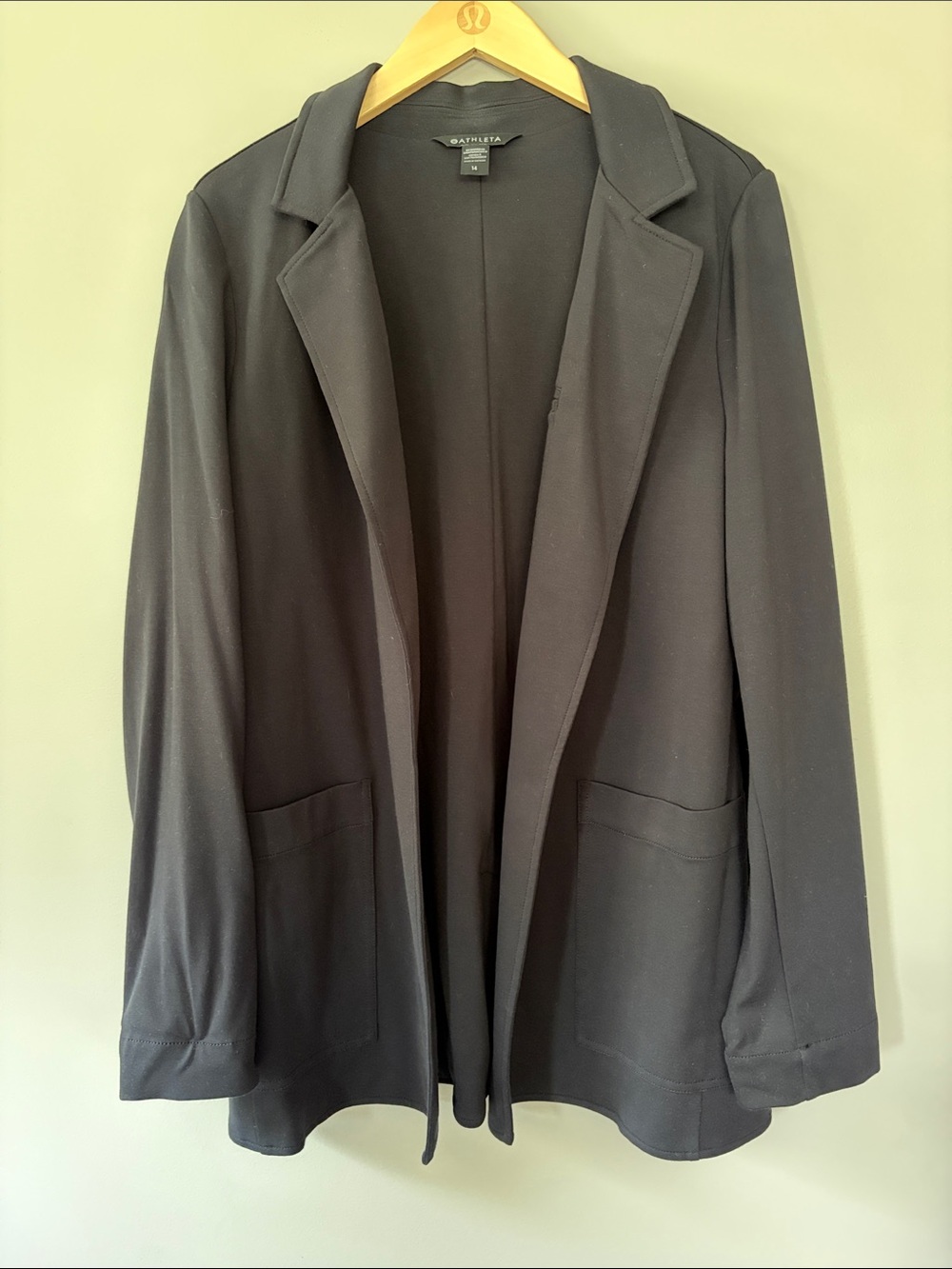 Athleta Eastbound Blazer Black Size 14 Tencel Blend Knit Office Business Casual